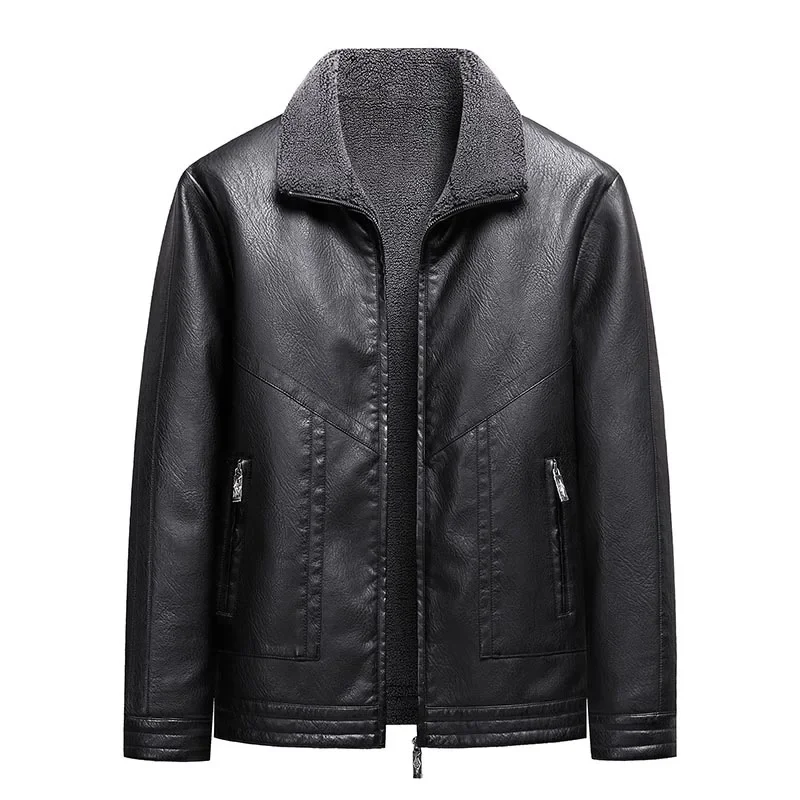 Winter Pu Leather Jacket Men Big Size 8xl 7xl Bomber Retro Fleece Lined Motorcycle Faux Leather Jackets Flannel Warm Coats Male