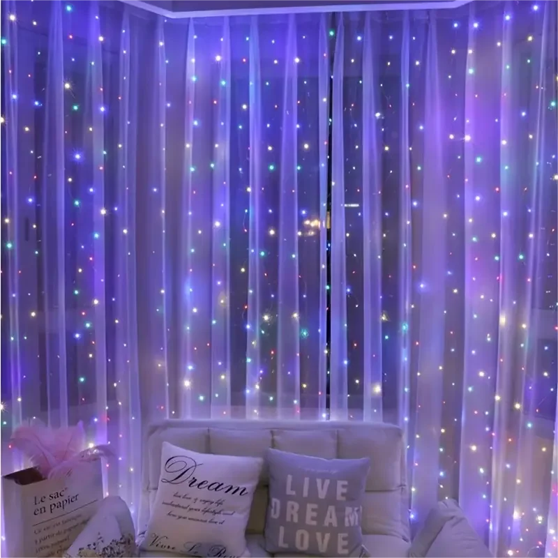 1 PC LED Curtain Lights Warm Fairy String Festival Rainbow Window Lamp Home Bedroom Wedding Christmas Decoration