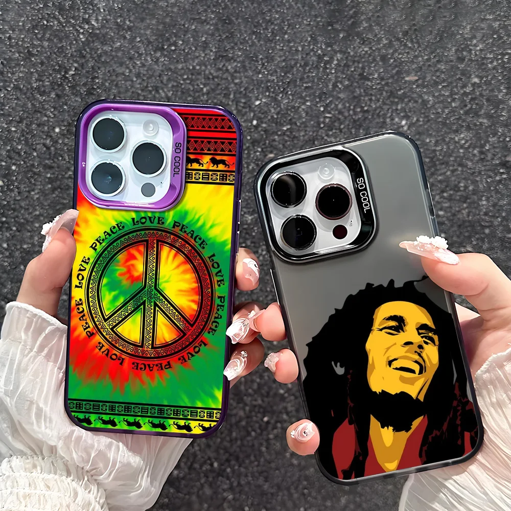 Sänger Bob Marley Handyhülle für IPhone 17 16 15 14 13 12 11 Pro Max Plus Mini IMD Farbe Silber Shell