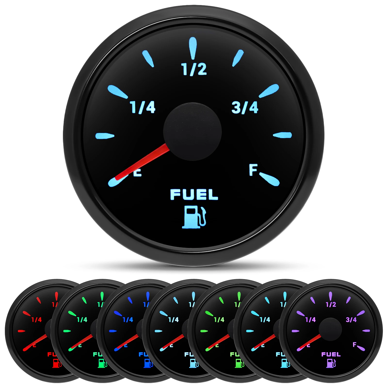 52mm Fuel Level Gauge 0-190 ohm Fuel Level Sensor For Marine Car Boat Yacht Fuel Tank Indicator 7 Color Backlight 12V 24V