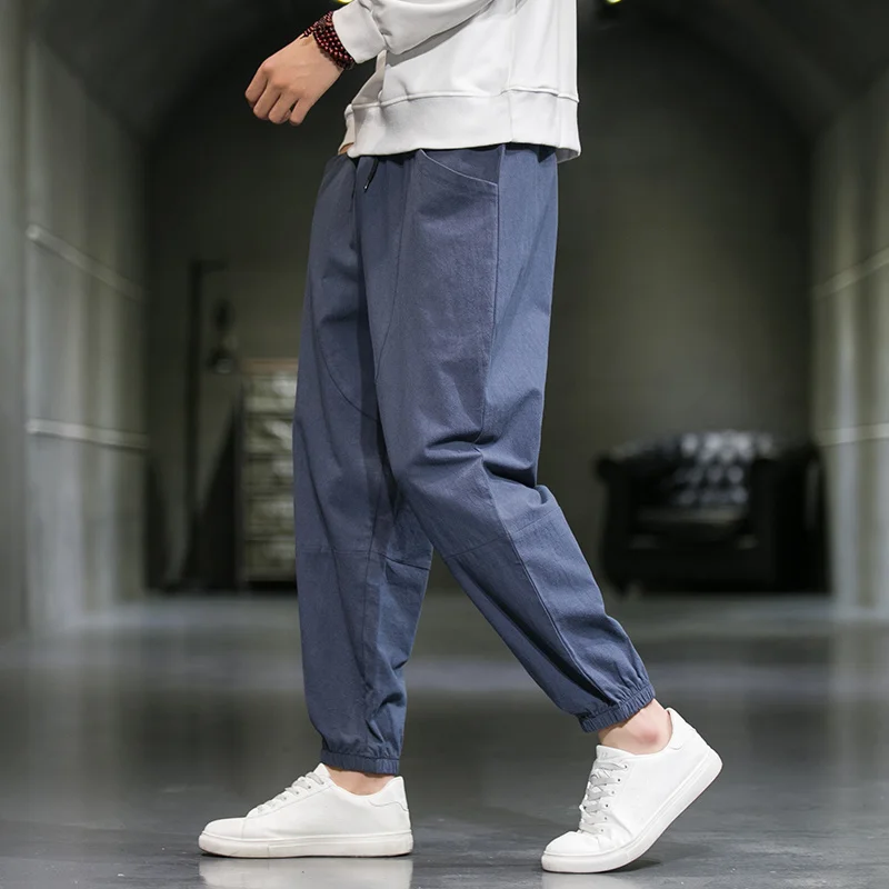 Chinese Style Spring Autumn Loose Casual Baggy Pants Loose Plus Size Linen Harem Pants Men Clothing Harajuku Trousers