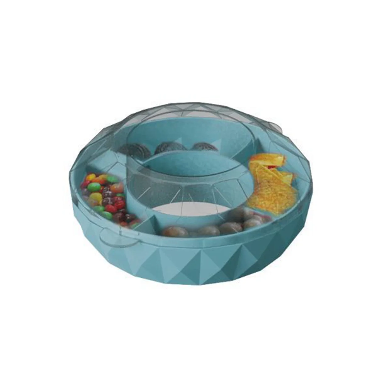 Ciotola per snack in vendita calda per tazza da 40 once con manico Vassoio per snack riutilizzabile con ciotola per snack a 4 scomparti -Blu