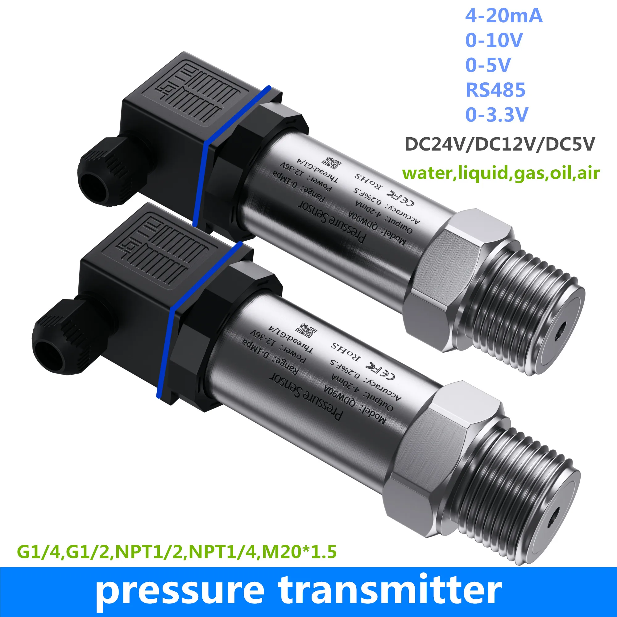 Trasmettitore di pressione acqua 4-20mA 0-10V olio combustibile gas aria trasduttore idraulico 1.6MPa 1bar 10bar 60kpa sensore