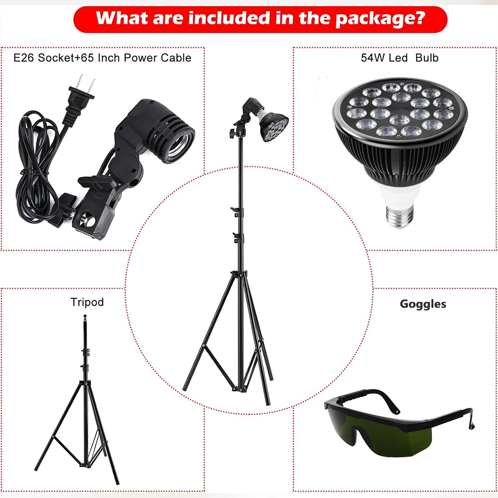 

For Skin Care Pain Relief E27 LED Red 54W Light Therapy Lamp 660nm&850nm Infrared Bulb with Floor Stand 360° Adjustable