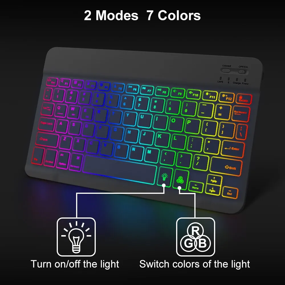 Teclado y Ratón Inalámbricos Retroiluminados, Dispositivo Bluetooth, Accesorio para iOS Android Windows iPad, 10 Pulgadas