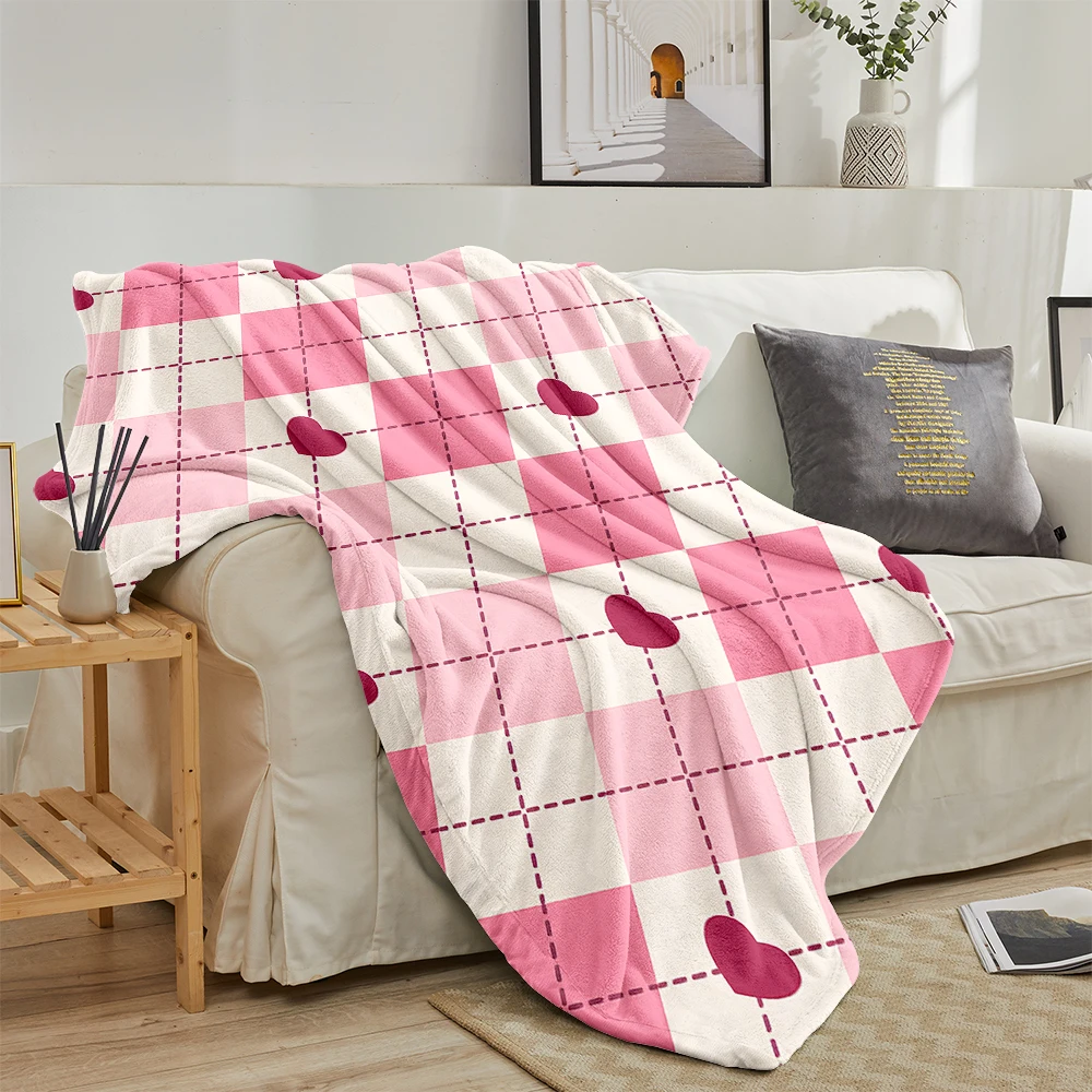 Pink Argyle Heart Cute Flannel Fleece Throw Blanket for Couch Sofa Lightweight Cozy Plush Blanket for Travel Office Nap