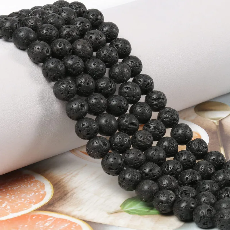 Black Volcanic Lava Beads Round Spacer Beads for Jewelry Making Handmade Diy Bracelet Necklace