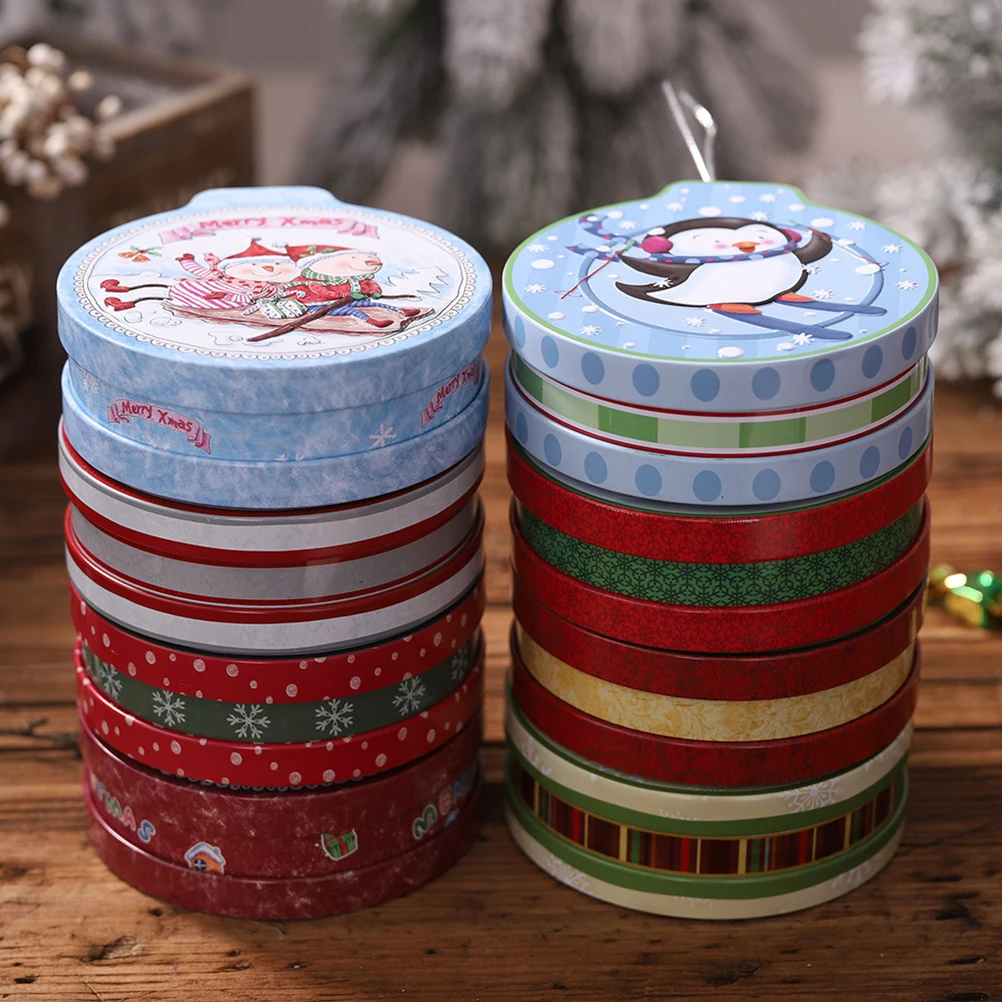 

Christmas Round Bump Tinplate Candy Box Gift Jar Tea Leaf Container Wedding Baby Shower Party Storage Can Polar Bear