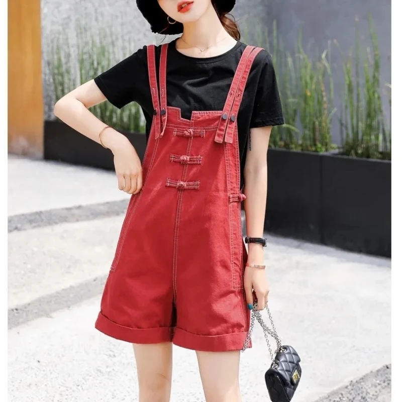 

Women Playsuits Overalls Shorts Summer Solid Short Pocket Loose Fashion Wide Leg Rompers High Waist Casual Jeans Playsuit Romper