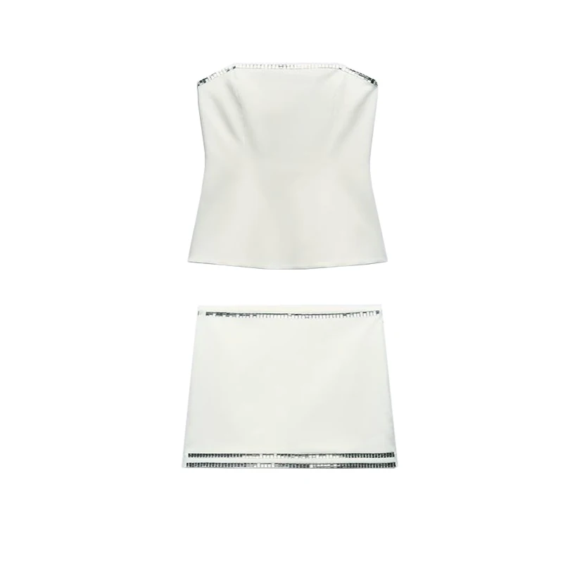 Faionable – ensemble haut Bustier à bijoux et jupe ort taille moyenne, vêtements pour femmes, Collection d'été 2024, nouvelle collection