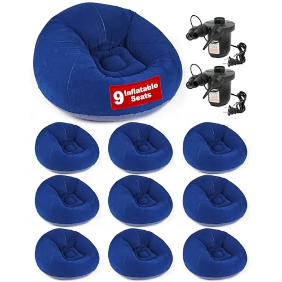 Inflatable Bean Bag Chair with Electric air pumb 9 PCS - Folding Blow up Chairs - Inflatable Chairs for Movie Night - Outdoor I