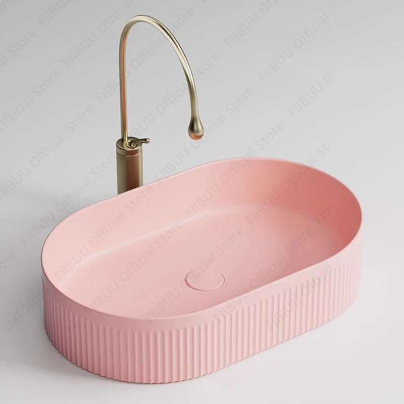 Künstlerisches Keramikgefäßwaschbecken, rosa Badezimmer-Waschtisch, modernes