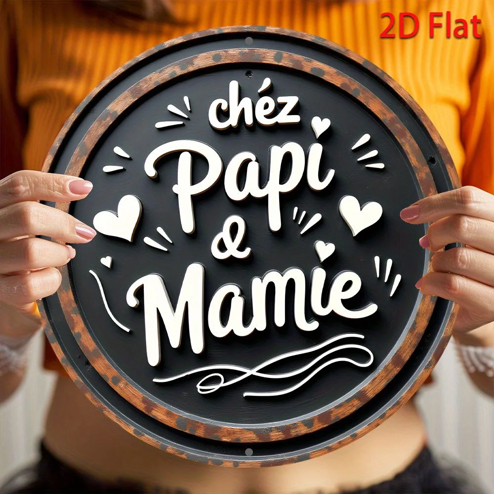 CIFBUY Elegant 2D Flat Aluminum Wall Art Waterproof Durable Metal Sign For Kitchen Garden Office Home Decor Papi Mami Wreath