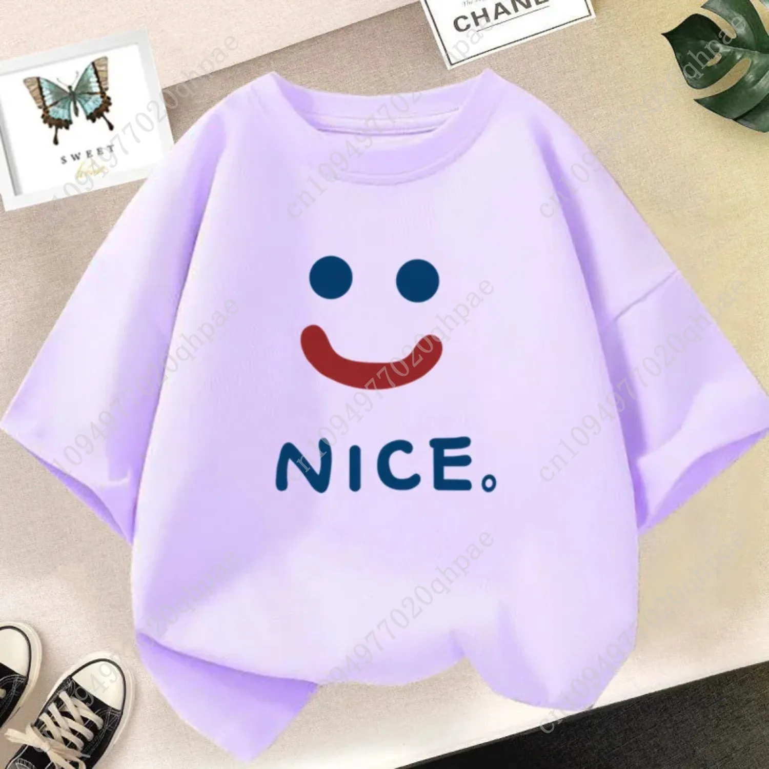 Happy Smile Design Girls Tshirt Kids Street Top traspiranti Personalità Abbigliamento in cotone T-shirt sportive estive fresche