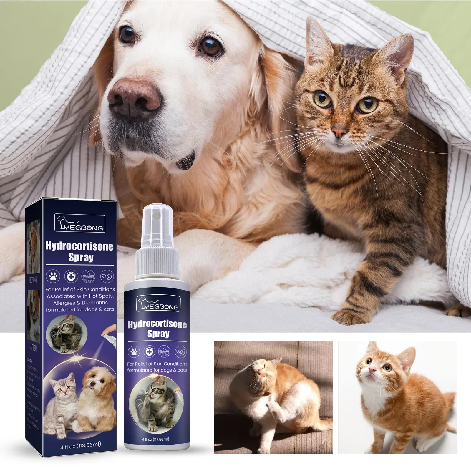 Pet Dog Cat Skin Care Spray Ring Worm Treatment Skin Irritation Itching Relief Flea Lice Control Promote Healing  Relief Spray