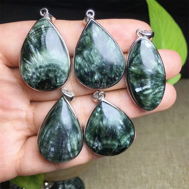 S925 High Quality Teardrop Seraphinite Pendant Fashion Elegance Healing Jewelry Birthday Crystal Gift Mature Charm