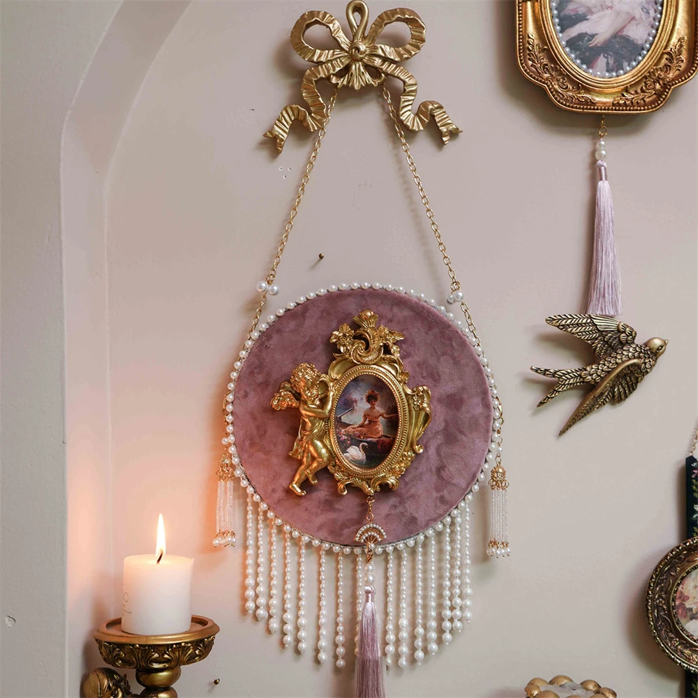

French Retro Palace Embossed Photo Frame Purple Tassel Frame Home Decoration Carved Wall Hanging Decorative Painting