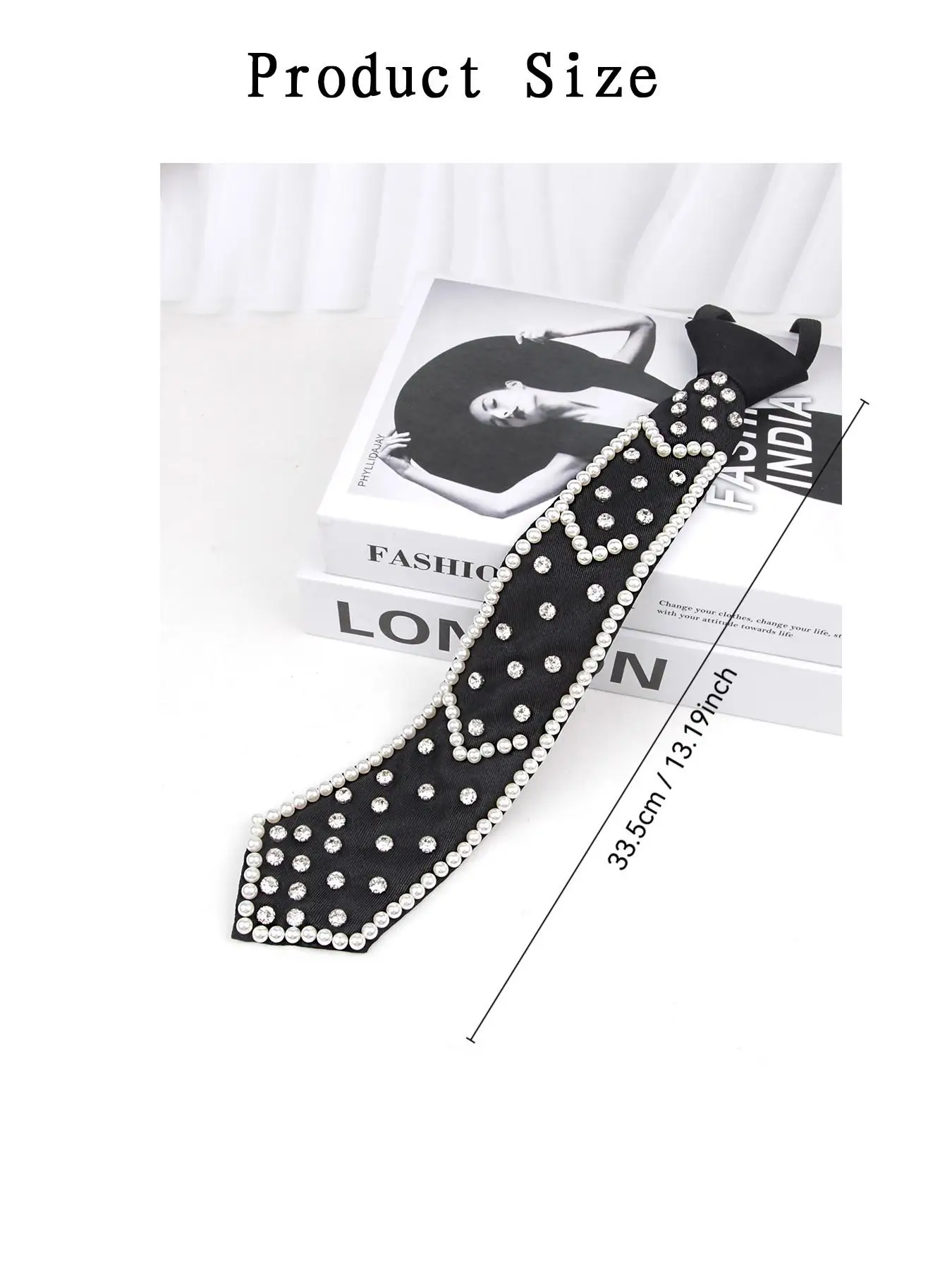 Shiny White Pearl Pre-Tied Tie for Women, Versatile Blouse Accessory for Work, School, Parties & Gatherings