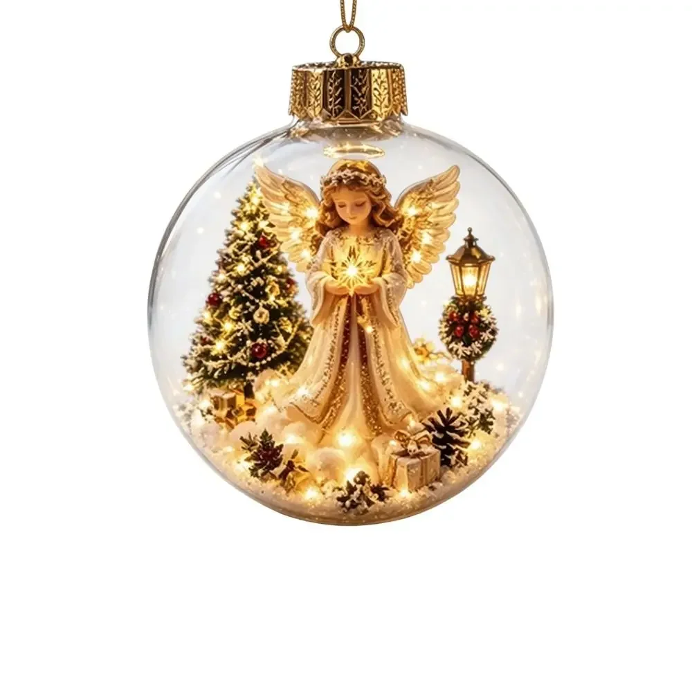 Weihnachtskugel-Ornament aus Acryl mit Licht, transparentes Design, hängende Weihnachtsdekoration, Größe 8 cm, Weihnachtsmann-Anhänger – Detail 4