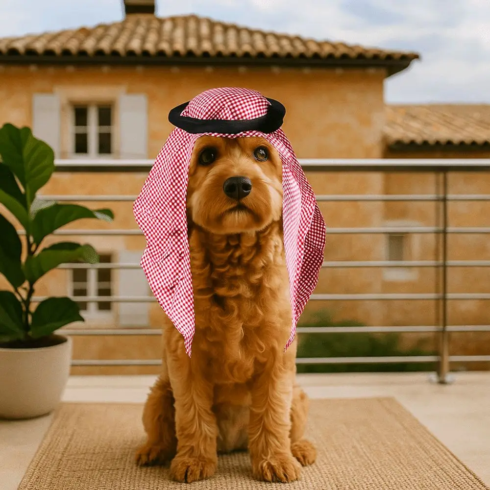 Divertente cappello regolabile per animali domestici dell'Arabia Saudita, parasole, morbido cappello decorativo per gatti, copricapo per animali alla moda, celebrazione di compleanno