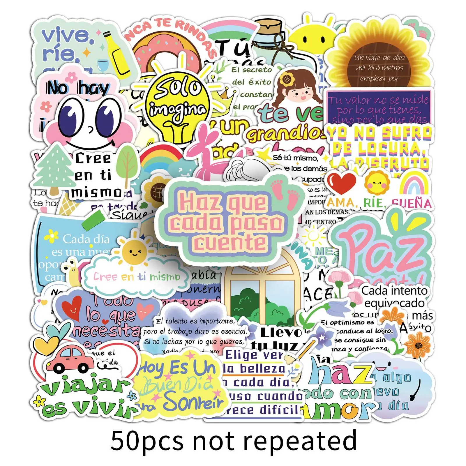 

10/30/50PCS Cartoon Spanish Inspirational Text Stickers Positive Energy Short Sentences Creative Graffiti Decorative Phone Gifts