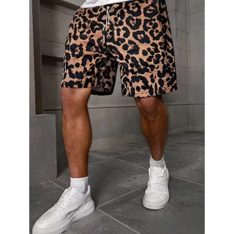 Men's Casual Leopard 3d Print Shorts Drawstring, Summer Street Style Shorts, Lightweight and Comfortable, Machine Washable