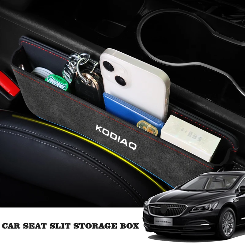 Suede Seat Side Storage Pocket for Skoda Kodiaq Seat Crevice Storage Box PU Leather Car Front Seat Gap Organizer Box Auto Parts