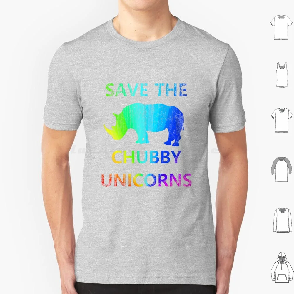 Save The Chubby Unicorns Rainbow T Shirt Big Size 100% Cotton Rhino Rhinoceros Rainbow Unicorn