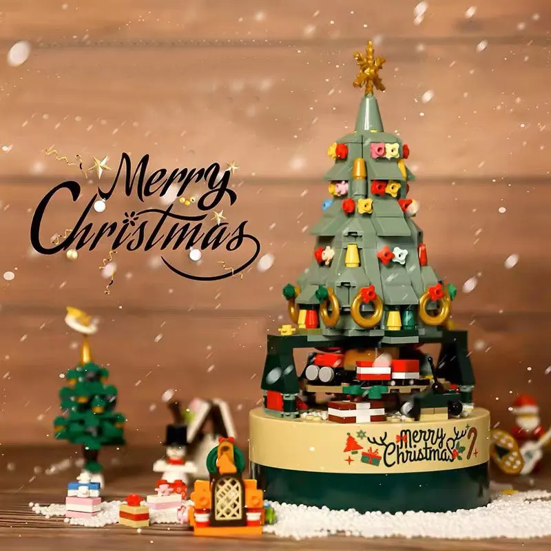 

360pcs/set New Year Christmas Tree Building Blocks Set Rotating Music Box Building Blocks Toys For Children Xmas Gifts