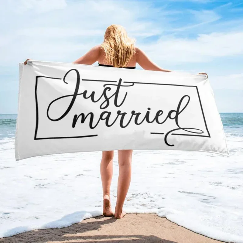 Just Married Mr Mrs bride groom Wife Husband Beach Towel Newlywed couple Honeymoon Vacation Wedding Gift present Photo props