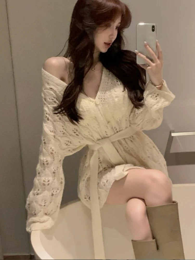 French Sweet Knitting Dress Women Casual Sexy Elegant Slim Bodycon Office Lady Mini Dress One Piece Dress Korean 2023 Autumn