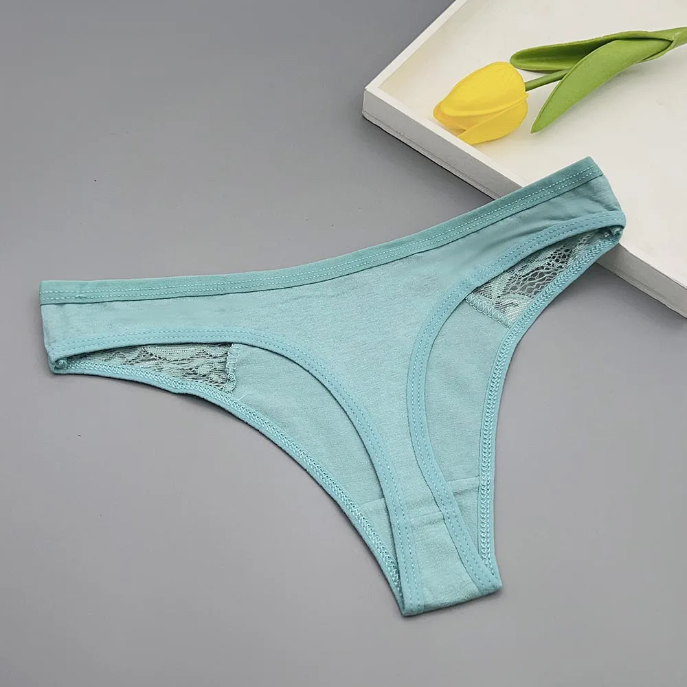 Moonflame 12 Pcs Wholesale Girls Underpant Solid Color Cotton Low Rise Women Underwear With Lace Ladies Panties G String Thongs