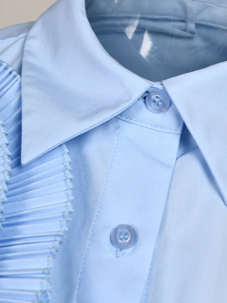 ZMEENNA Camicia abbottonata oversize da donna con design unico sulla spalla con volant a pieghe Manica lunga Vestibilità ampia Elegante ed elegante ZM754