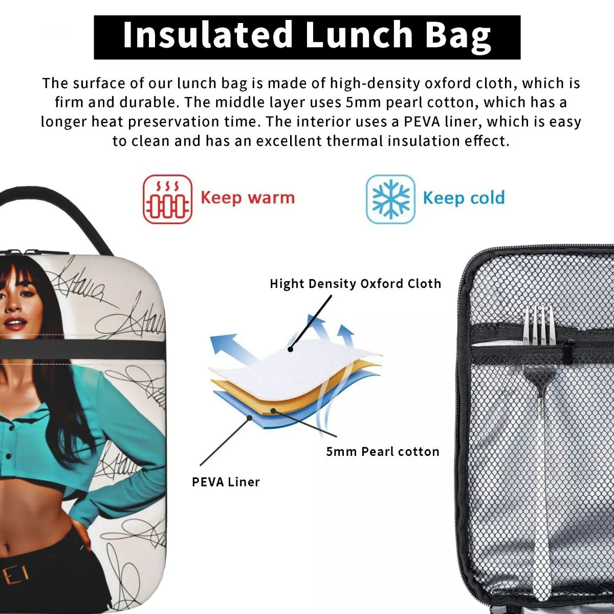 가수 Aitanas 점심 가방 휴대용 지퍼 도시락 상자 여행 인쇄 쿨러 가방 재미 있은 방수 토트 식품 가방