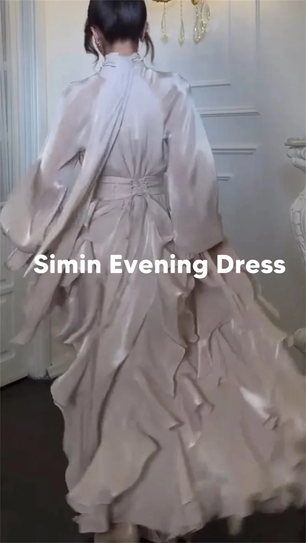 فساتين سهرة نسائية من Simin مخصصة برقبة عالية وكشكشة على شكل حرف A وأكمام طويلة بطول الأرض فساتين أنيقة 2025 #2