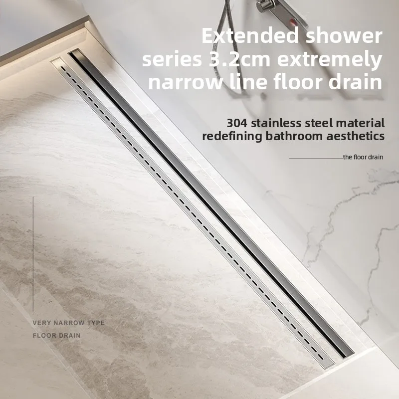 

3.2cm wide very narrow linear floor drain gunmetal gray stainless steel long shower all copper anti-odor core drain