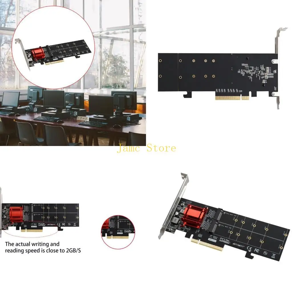LX0B PCIe 3.1 x 8 to 2 Port SSD Adapter Dual Expansion Card m-key to Pci-e Converter for NVME 2230-2260 2280 22110 SSD