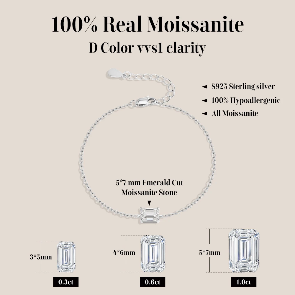 CHARMING Casual Emerald Cut Moissanite Bracelet  Women S925 Engagement Party Daily Jewelry Birthday Gifts High Value Anniversary