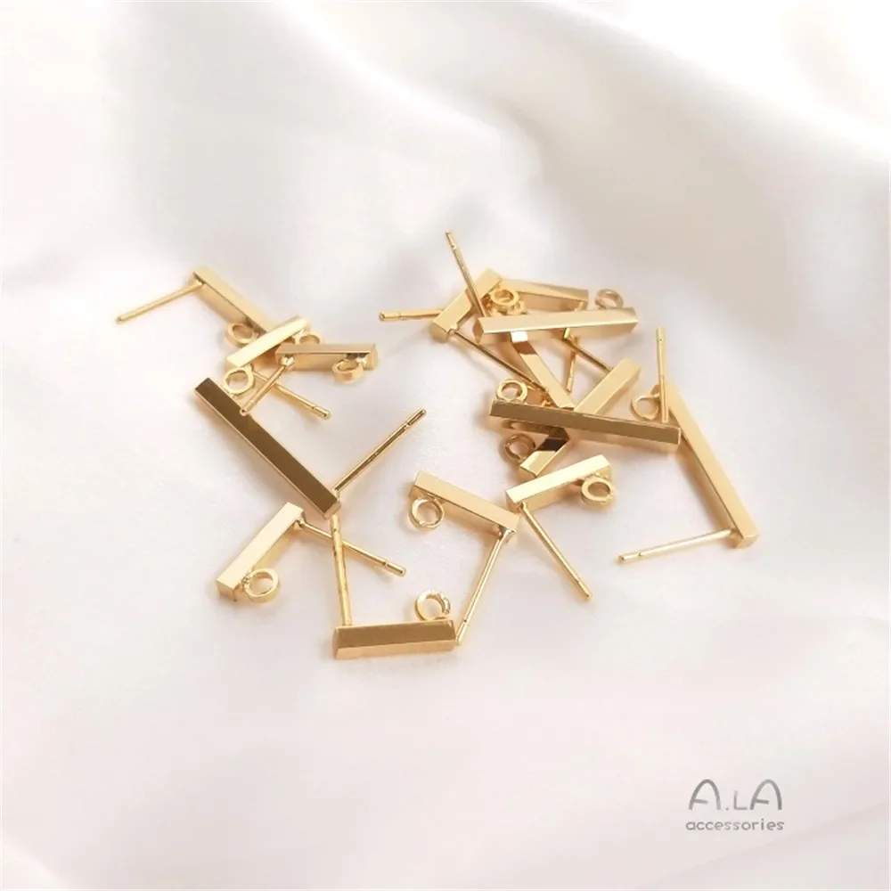 14K Gold Plated T-shaped ear stud, long bar, square wire ear pin, handmade earrings, DIY earrings with hanging ring