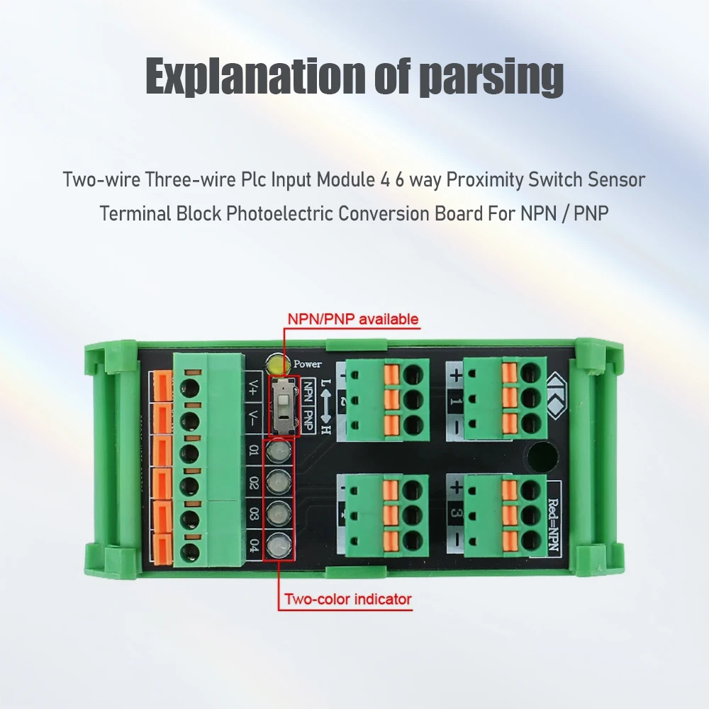 PLC وحدة الإدخال محطة كتلة 4 6 طريقة/قنوات الكهروضوئية القرب التبديل NPN PNP الاستشعار 3 أسلاك تحويل نقل المجلس #5