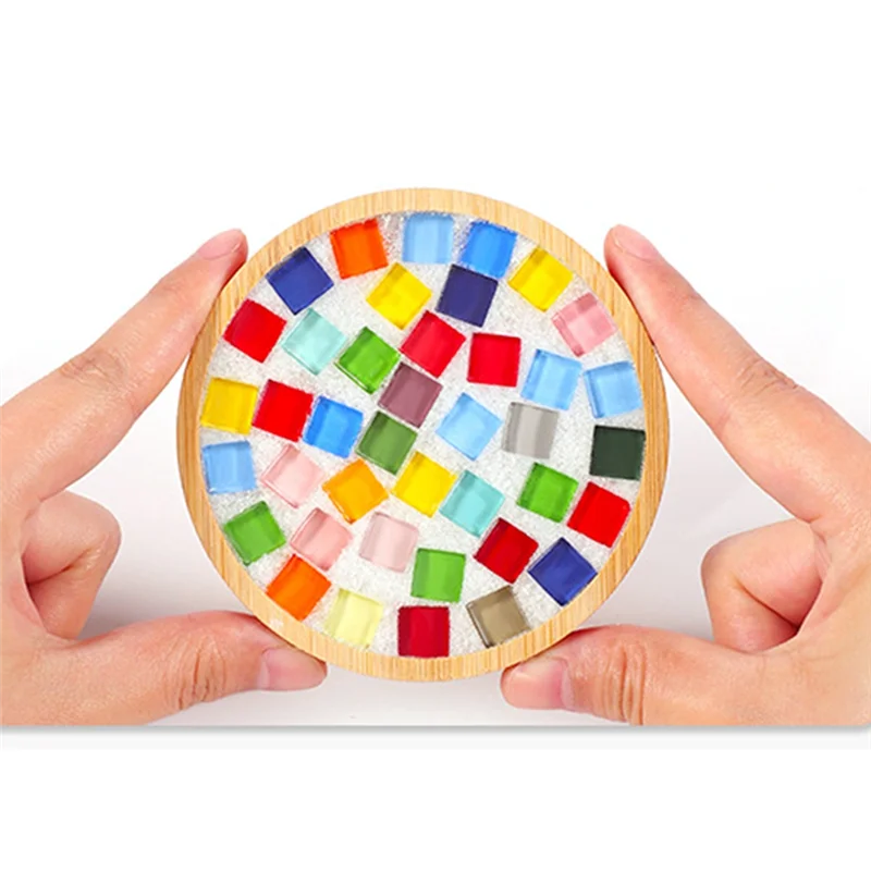 

FAAJ-4 Sets DIY Glass Mosaic Coaster Tiles For Crafts Mixed Color Mosaic Kits With Wooden Coaster For Adults Mosaic Crafts