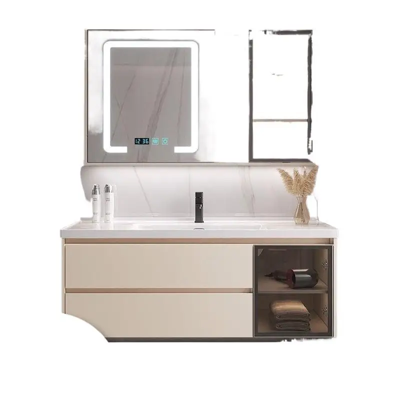 Customized rock slab ceramic integrated basin, sink, toilet, washstand, solid wood bathroom mirror cabinet, full set of washbasi