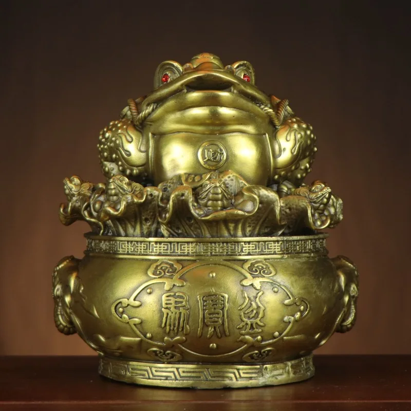 , Cabbage , Treasure Bowl , Home And Shop Brass Golden Toad Ornament, Hundred Wealth Gold