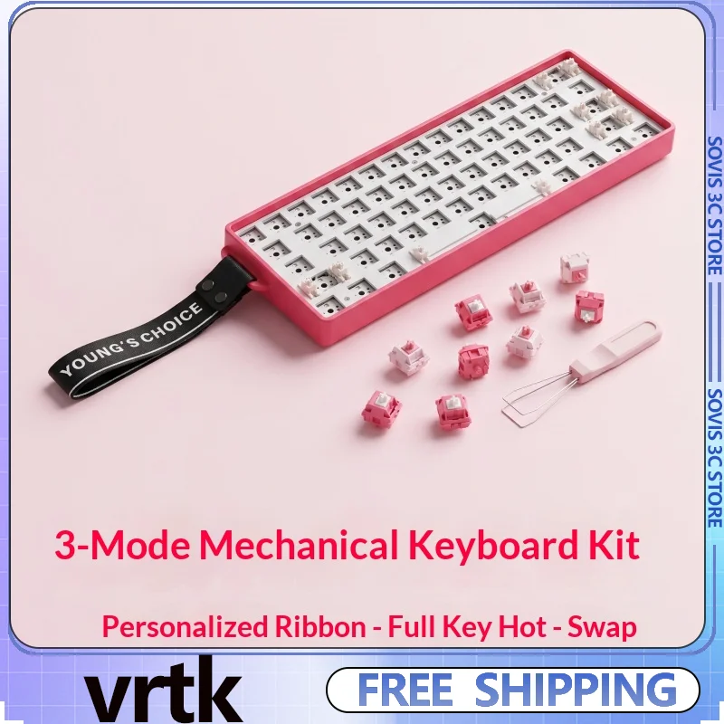 VRTK 61-Key Wireless Mechanical Keyboard  Kit Tri-Mode Bluetooth RGB Gaming  Office Keyboard Hot-swap Portable Custom Kit