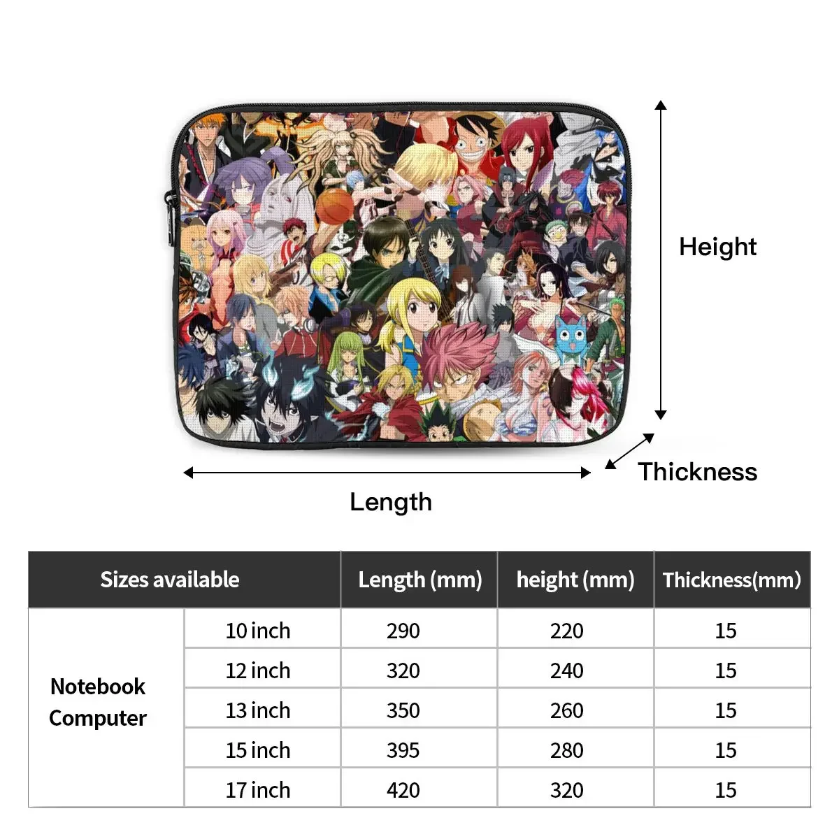 All Anime Computer ipad Laptop Cover Case17 15 13 12 10 Inch Laptop Sleeve Bag Portable Cover Fundas Pouch