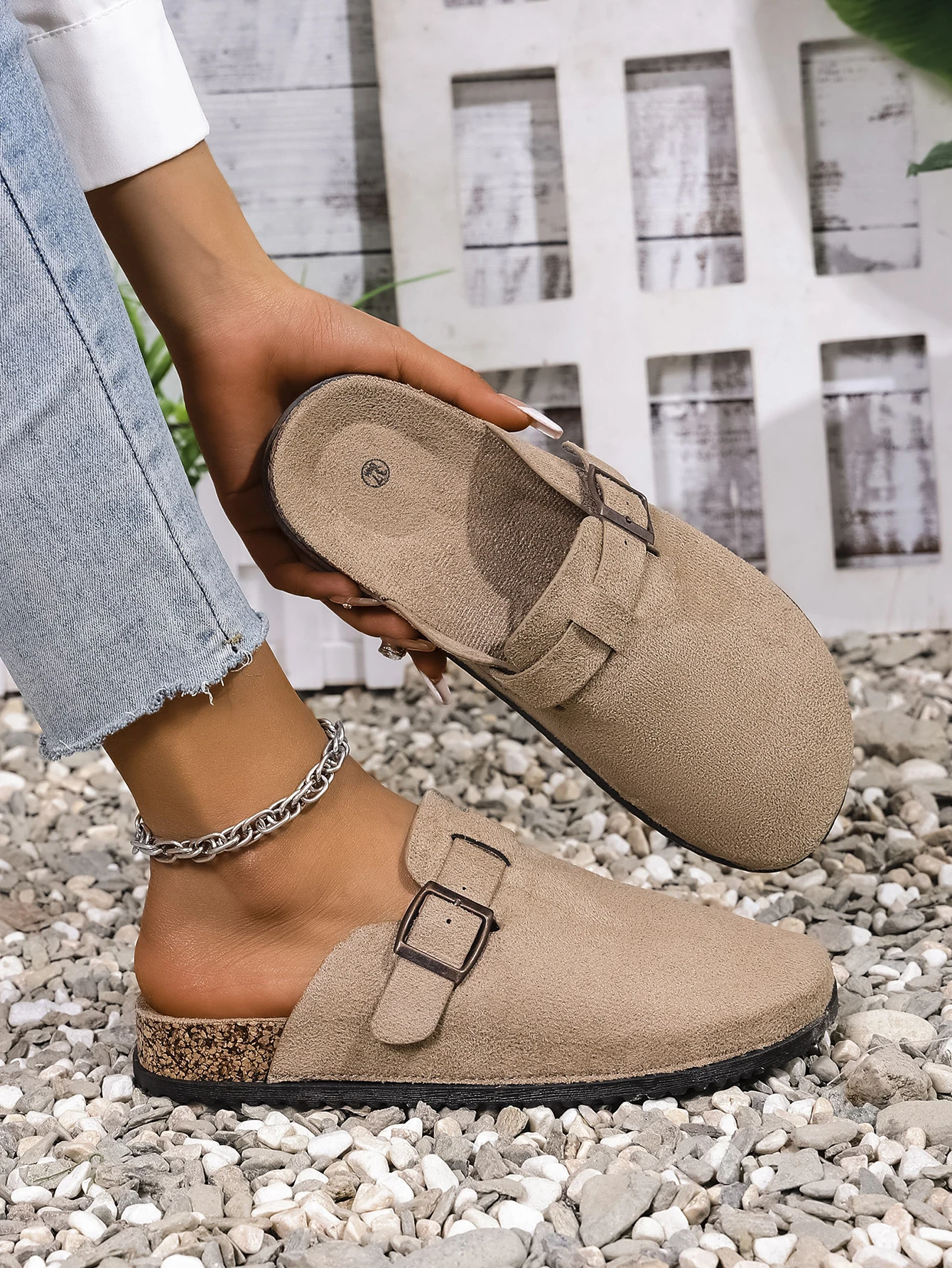 

Женские тапочки на плоской подошве с закрытым носком, новые летние женские туфли на пробковой платформе, повседневные сабо, уличная обувь на плоской подошве, женские Zapatos