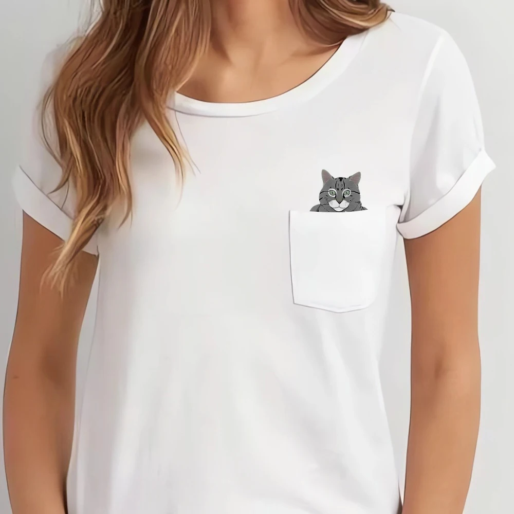 Cloocl Tabby Kat Katoenen T-Shirts Grappig Kitten Middelvinger Champagne Zakken Korte Mouw Shirts Zomer Heren Dameskleding