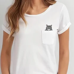 CLOOCL Funny Cats T-shirts New Fashion Cartoon Kitten Middle Finger Pockets Short Sleeve Shirts Summer Mens Women Clothing