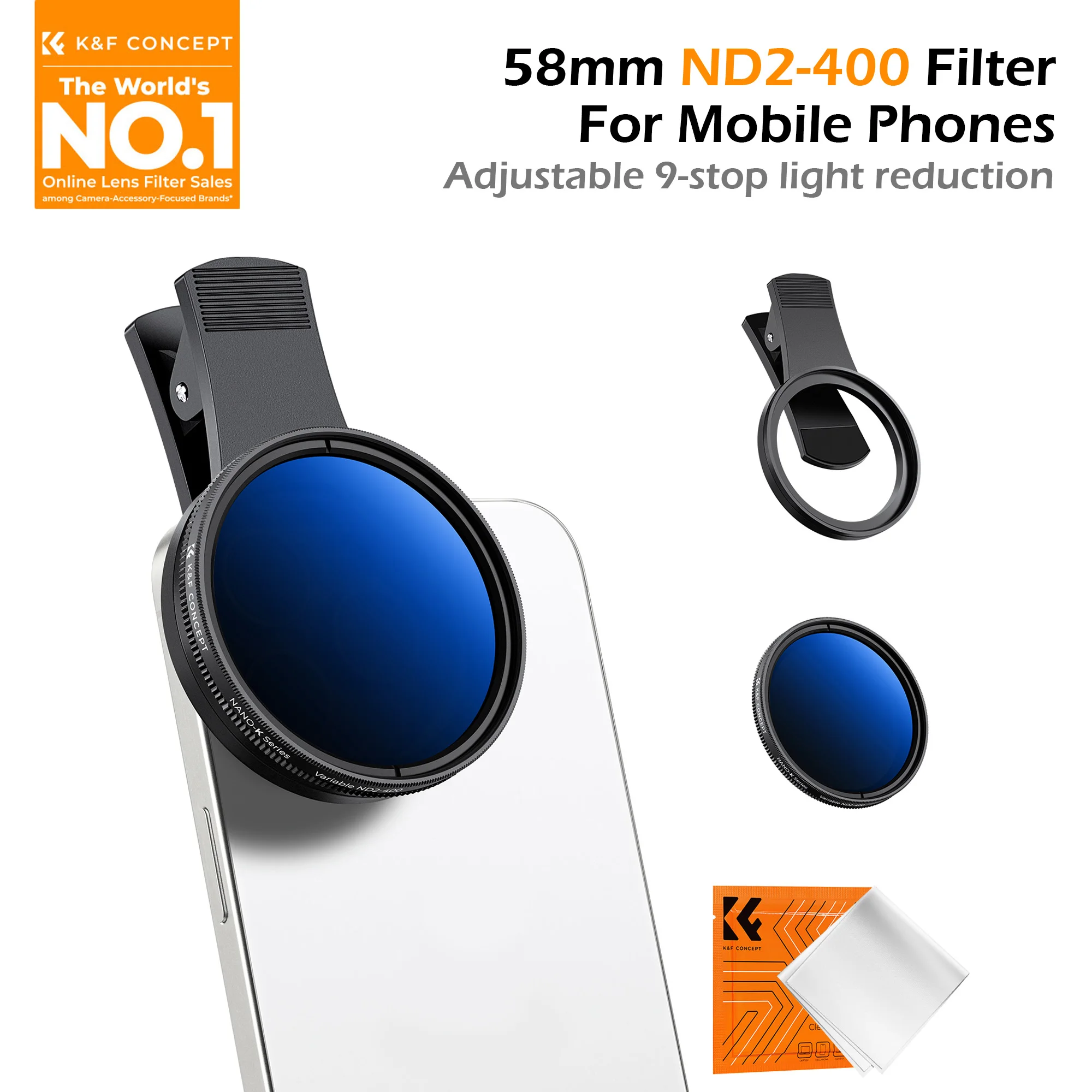 K&F CONCEPT Kit de filtros clip-on 52 mm ND2-400 para smartphone con ajuste de 1-9 pasos para iPhone 17 16 15 Pro Max Samsung Xiaomi universal