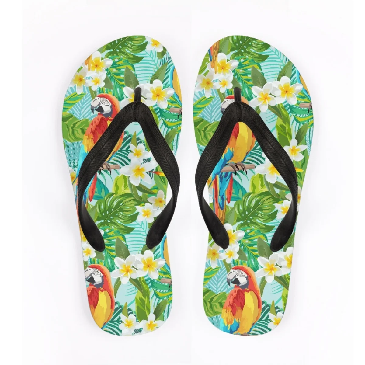 Parrot Paradise Cartoon Print Ladies Flip Flops Outdoor Indoor Bathroom Shower Pinch Sandals Beach Seaside Resort Youth Slippers